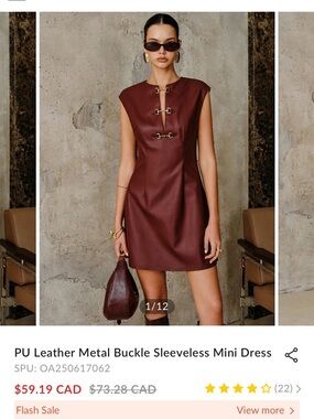 Commense Sleeveless PU Leather Mini Dress in Burgundy